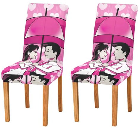 JUMBEAR Coppie coprisedie per San Valentino, per sala da pranzo, 2 pezzi, elasticizzato, rimovibile, lavabile, coprisedia decorativo