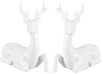 PRETYZOOM Coppia Di Coppie Di Cervi in ​​ceramica Creativa Per La Decorazione Della Casa Interni Auto Coppia Di Cervi in ​​porcellana Smaltata Bianca Decorazione Per Scrivania Da Ufficio