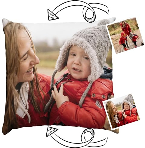 Worfull Cojín con Foto. Cojines Personalizados. Impresion por Las 2 Caras. 40 x 40 cm. Cremallera Invisible. Tacto Suave. Regalos Originales. Regalo día de la Madre,2 Caras (1 Cara)