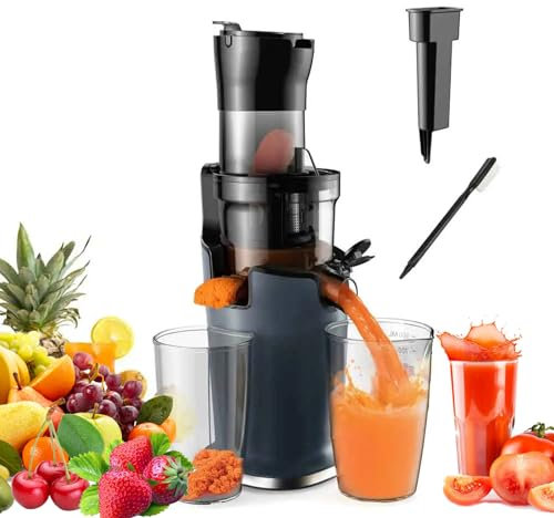 Exprimidor De Prensa En FríO Con Canal De AlimentacióN De 78 Mm, Extractor De Jugo De MasticacióN Lenta De 200 W, 40-65 Rpm, 96% De Alto Rendimiento De Jugo, Motor Silencioso, Sin Bpa