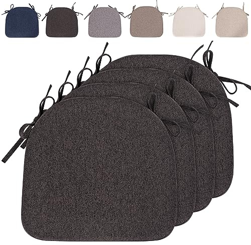 Stuhlkissen mit Bändern (43 * 41cm) Sitzkissen Stuhl rutschfest Sitzauflage Sitzpolster halbrund für Stühle in Haus und Garten Büro (Dunkelgrau-4pcsGM)