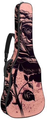 Großer schöner Gitarrenkoffer, wasserdichte Gitarrentasche mit Schwamm-Schutzschicht, rosa und schwarze Rose, Mehrfarbig Nr. 08, 42.9x16.9x4.7 in, Gitarrentasche