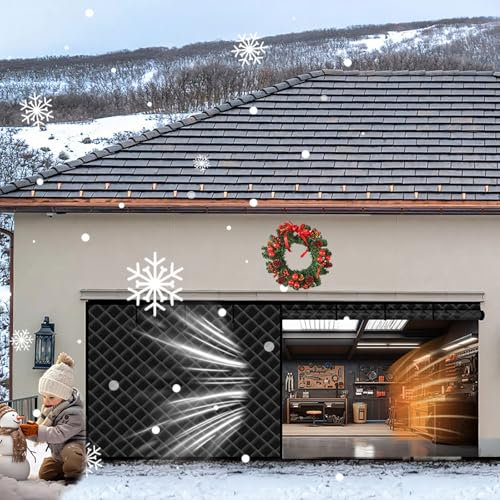 wärmeschutzvorhang, Magnet Wärmeschutzvorhang für Garage Türen, Thermo Türvorhang Kälteschutz 16*7ft, Kälteschutz Wasserdicht, Winddicht, Winter Verdickter Türvorhang, falttür ohne bohren,Black