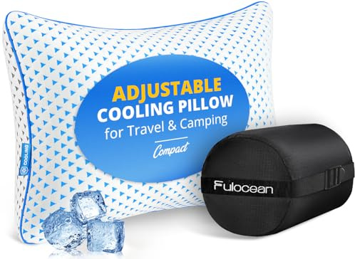 fulocean Small Cooling Memory Foam Pillow for Travel & Camping, Compressible Adjustable Pillow for Medium Firm Neck Knee Lumbar Support,Washable, Ideal Sleeping, Car, Airplane, Backpacking, Gifts