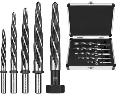 Makerfire 5 Stück M2 HSS Kegelspannreibahle-Set, 3/8 Zoll, 1/2 Zoll, 5/8 Zoll, 3/4 Zoll, 13/16 Zoll Reibahle, passend für 1/2 Zoll Rundschaft, konischer Reibahlenbohrer für Metall, Legierung, Stahl
