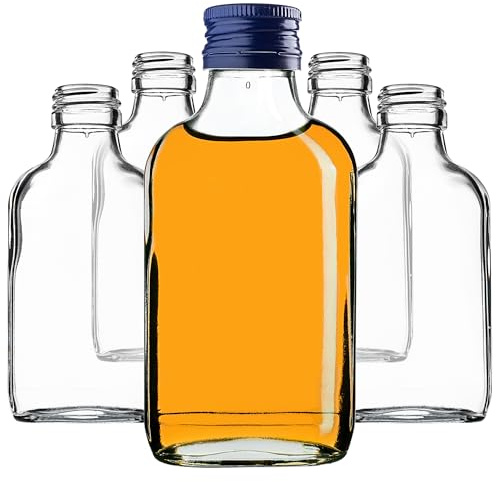KADAX Lot de 50 gourdes Plates en Verre 100ml – Petites fioles à Bouchon vissant pour liqueurs, alcools & décorations