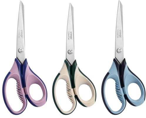 LIVINGO 3 Pack Office Scissors All Purpose – Titanium Coated Blades, Ergonomic Colorful Handles, Sharp Heavy Duty Shears for Home, Office, and Craft Use