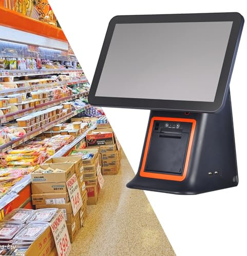 Monitor-Tablet-Pos-Registrierkasse, 15,6-Zoll-Touchscreen-Pos-System FüR Kleine LebensmittelgeschäFte, Kassen FüR Lebensmittelabteilungen, Eingebauter Belegdrucker, Einstellbarer Winkel,Black-A