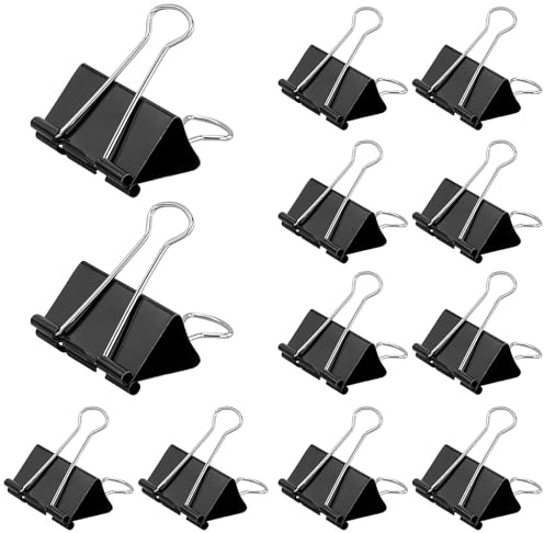 12 Pcs Binder Clips, 51mm Large Black Metal Foldback Clips, Large Bulldog Clips Metal Foldback Clamps Black Stationery File Money Paper Clamps Binder Clip for School