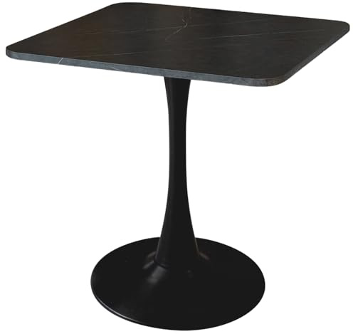 Square Modern Dinning Table 30 inches for 2-4 Bistro Tulip Table with Faux Marble top,Easy Assemble,no Wobble,Stable Sturdy Metal Frame Diameter 30in*H28.74in (Black, 30in)