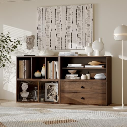 PREMTURE Mehrzweckschrank, Herausnehmbarer Mehrzweckschrank, Bücherregal mit 3 Schubladen 7 Fächern,120 cm Schrank,für Wohnzimmer, Küche, 120 x 28 x 60 cm,Braun