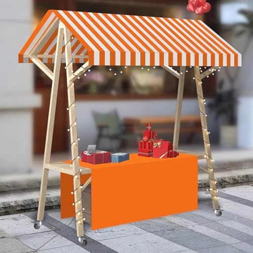 Marktstand Verkaufswagen Beweglicher Verkaufswagen Aus Holz, Faltbarer Straßenimbisswagen Für Einkaufszentren/Nachtflohmärkte, Verkaufsständer Für Geschäftsstände, Catering Tischwagen(Orange,W 120CM/4