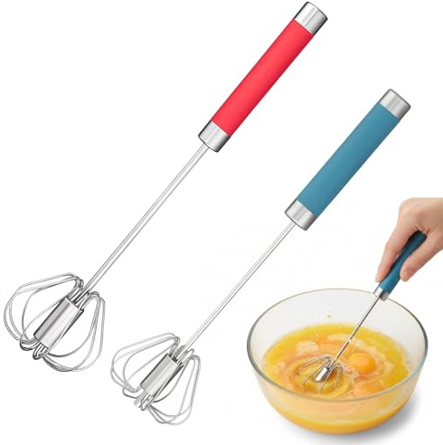 2PCS Hand Egg Whisk Beater, 10in &12in Whisk, Stainless Steel Mini Hand Whisk, Portable Baking, Mixing & Whipping Tool, Semi-Automatic, for Whisking Eggs,Mixing Batter, Outdoor Cooking