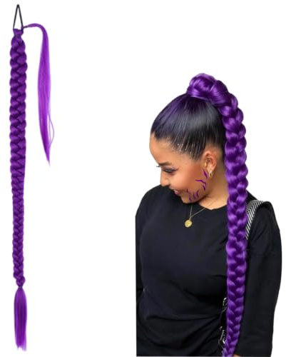 HTTDSLF 90CM Pre Stretched Braiding Hair Extension per Treccine, Extension Treccine Fibra Sintetica Capelli per Treccine Africane, Treccia a Clip Finti Trecces Parrucca Festa Halloween Costume