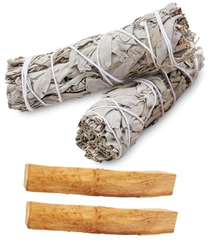 2 White Sage and 2 Palo Santo Smudge Sticks - 4” Sage & Palo Santo Sticks for Burning Sage for Cleansing Home, White Sage Incense Sticks for Spiritual Cleansing and Meditation Practices