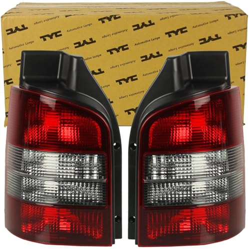 2x TYC Rückleuchten Rot-Schwarz Smoke | 11-0621-21-2 + 11-0622-21-2 passend für T5 Bus Transporter 2003-09