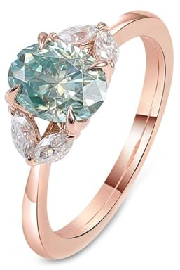 Whoiy Eheringe Damen 585 Gold, Rose Gold Ringe Frauen mit Moissanite 1ct Verlobungsring Oval Echtgold 14 Karat mit Gravur Gr. 51 (16.2)