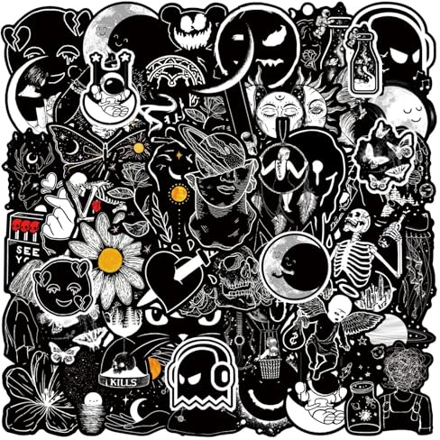 50Pcs Black Aesthetic Stickers Vinyl Waterproof Y2K Cool Dark Stickers for Adults Goth Stickers for Kindle Scrapbook Suitcases Water Bottles