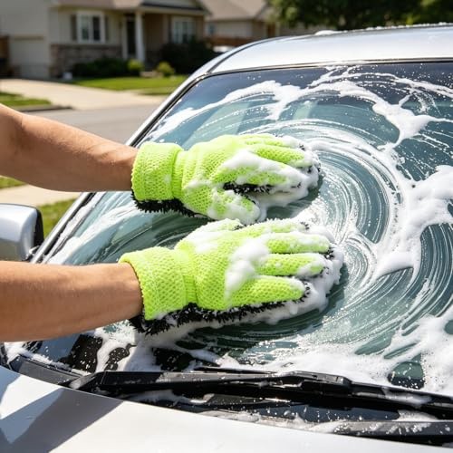 Ufdeoton 2 Stück Auto Waschhandschuh, Microfaser - Handschuh, Wiederverwendbare Reinigungshandschuhe Chenille-Handschuh für Professionelle Autopflege Autowäsche und Fensterreinigung