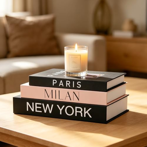 Realjoy Lot de 3 Livres Décoratifs, Boîte de Rangement en Forme de Livre Créative, Boîte Livre Décorative avec Espace de Rangement, Faux Livres Élégants Empilables pour Table Basse,Bibliothèque