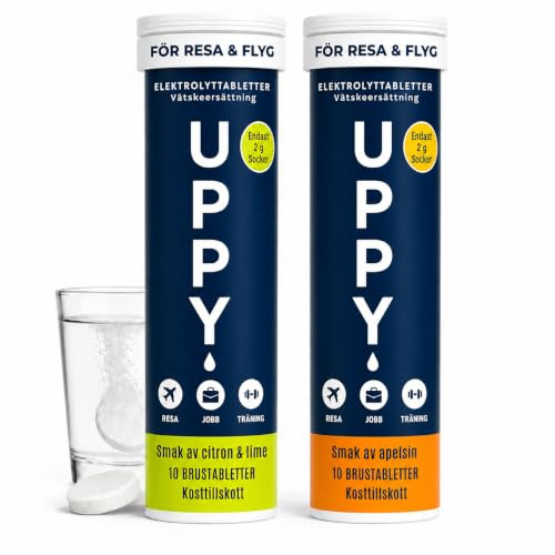 Uppy! Elektrolyter Provförpackning, Vätskeersättning för Resa, Flyg & Träning, Smaker Apelsin & Citron/Lime, Låg Sockerhalt, 20 st (2 rör)