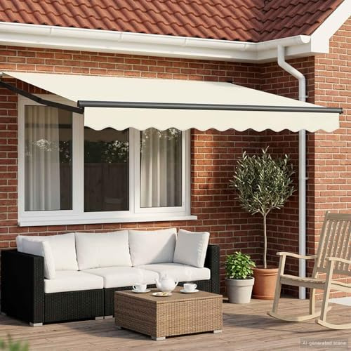 Tenda da Sole Elettrica Estensibile Crema 3,5x2 mt con Motore e Manovella, Tenda da Esterno in Poliestere con Rivestimento in PU, Idrorepellente, Acciaio Verniciato a Polvere