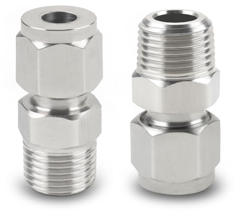 Metalwork 304 Stainless Steel Compression Tube Fitting Male Connector Adapter 3/8 NPT Male x 10mm OD (2 Pcs)
