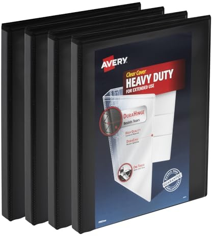 Avery Heavy Duty View 3 ringpärmar, 0,5 tum en beröring lutande ringar, 4 svarta pärmar (79708)