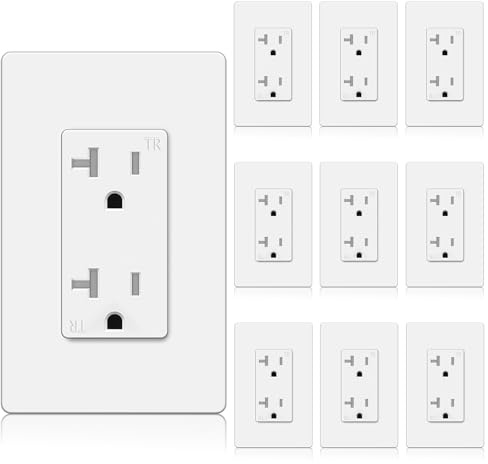 BESTTEN 10 Pack 20 Amp Receptacle Outlet with Tamper Resistant, Screwless Wallplate Included, 20A/125V/2500W, UL Listed, White