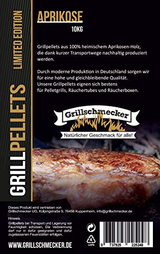Grillschmecker Grillpellets - 10 kg aus Aprikosenholz -Natürliches Holzaroma für Grill, Pelletofen & Smoker -