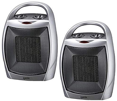 Igenix IG9030/2PACK Portable Ceramic Electric Low Energy Heater with 2 Heat Cool Fan Setting, Tip Over Safety Protection, Ideal for Small Rooms, Caravans and Garages, 1800 W, Silver, Pack of 2