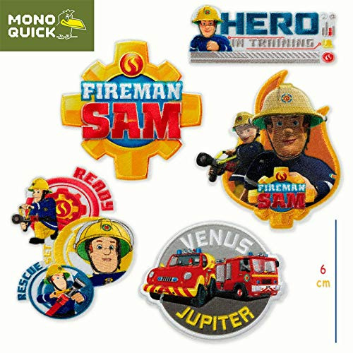 Mono-Quick 367 Fireman Sam Patches zum Aufbügeln, Aufkleben oder Aufnähen, Polyester, mehrfarbig, MD, 5