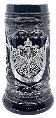 6 Liter Holzkohle Schwarz Keramik Stein Bierkrug mit Mittelalter Deutschland Adler Wappen auf graviertem Metallmedaillon