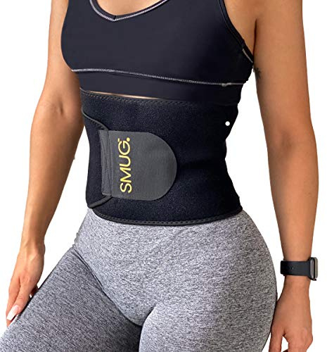 SMUG Waist Trainer for Women | Stomach Flattener & Waist Cincher | Belly Shaper | Premium Sweat Wicking Shapewear | Plus Size Corset Waist Wrap with Phone Holder | Black, Small