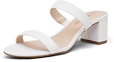 DREAM PAIRS Women's Comfort Block Slip On Mule Heels,White/Pu,8.5