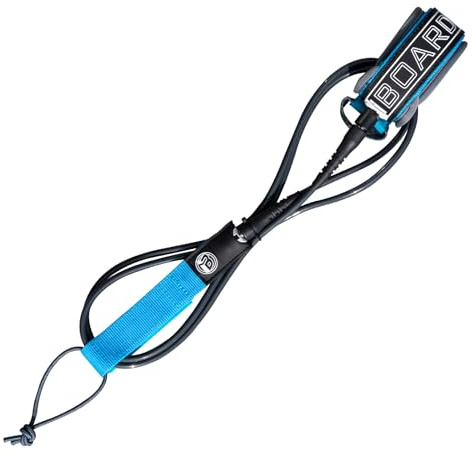 iBOARD Correa de Tabla de Surf de 7 mm,Cuerda de Pierna de 7/8/9 pies,Cuerda Recta de Material de Poliuretano,Hebilla de Nylon de Tres Capas,Doble Cabezal Giratorio de Acero Inoxidable (Azul y Gris)