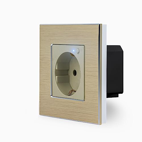 Luxus-Time Funk Steckdose inkl. Aluminiumrahmen Set 1-4 Fach Smarte Steuerung Gwen Bedienschalter Funksteckdose Gold Alu (1 Fach Funk Steckdose + Rahmen)
