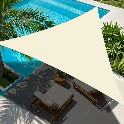 NAKIHOUSE Sonnensegel Dreieckig 5x5x5m Wasserdicht Sonnenschutz Sun Segel 98% UV-Schutz Segel für Balkon Garten Terrasse Markise Camping Pool (Beigeweiß)