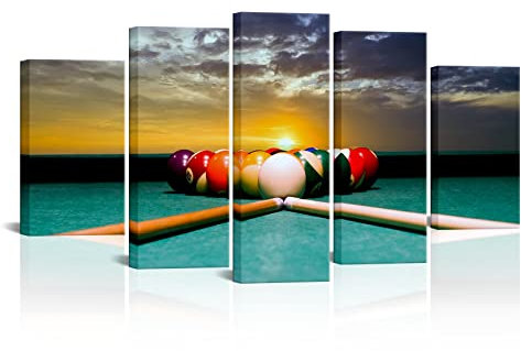 iLOOKLiKE Coole Billardkugeln auf Leinwand, Wandkunst, Snooker, Pool, Tisch, Wanddekoration, Himmel, Sonnenuntergang, Bild auf Leinwand, Spielzimmer, Dekoration