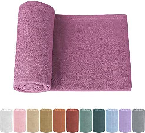 Knirose Pucktuch Baby Musselin Babydecke Swaddle 120x120cm Puckdecke Mulltücher, Bambus Baumwolle Baby Pucktücher Decke für Neugeborene Junge und Mädchen (Lila-Rosa)