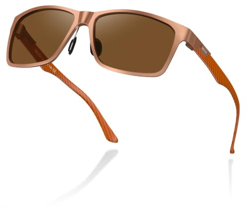 DUCO Rechteckig Herren Polarisiert Sonnenbrille mit Kohlefaser Brillenbeine
