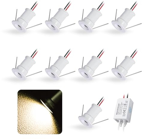 kpslucerna 9pcs 12V 1W Mini LED Downlight, IP65 Water Resistant Small Recessed Spotlight, Ø15mm Round Plinth Spot Light Cabinet Showcases Displays Wall Kitchen Staircase Media Wall(White Warm 120°)
