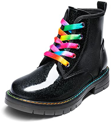 DREAM PAIRS KIDS Botas de Nieve Invierno Botines Militares Niñas Niños con Cordones Multiolores Moda,Size 33.5,Negro/pu,SDBO2220K