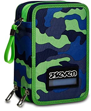 Seven Federmäppchen, Mäppchen, Mehrfarbig, Federtasche für Schreibwaren, Etui mit Stiften, Kugelschreiber, & mehr, 3 Fächer, Mädchen & Jungen, Schule - Grundschule, XXL Blue Deep grün/blau