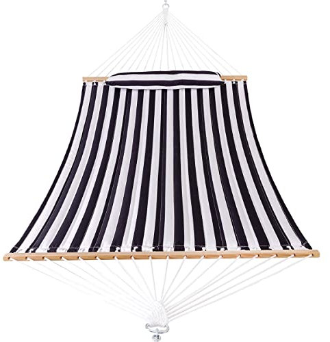 Harbourside Hammocks Amaca in tessuto trapuntato con barra di espansione, amaca doppia per 2 persone con cuscino e catene, amaca per esterni, patio, piscina, cortile, spiaggia, capacità 204 kg, nero e