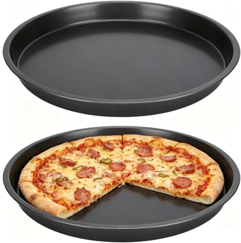 Cyrank Non-Stick Carbon Steel Pizza Tray,2Pcs Round Pizza Pan,12 Inch Carbon Steel Oven Pan,Round Baking Tray for Cakes, Pie/Tart Dish,Oven Baking Metal Pizza Baking Pan
