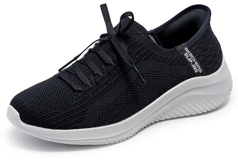 Skechers Ultra Flex 3.0 Briljant Pad dam Sneaker, Svart stickad vit trim, 37 EU
