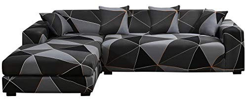 TOPCHANCES Sofa überzug 3 Sitzer L Form - Weiche Anti-Rutsch-Stretch gedruckt Sofa Cover Couch Abdeckung Möbelschützer mit 4 Kissenbezüge für L-förmige Sektional Sofa (Style 9, 3 Seats 180-230cm)
