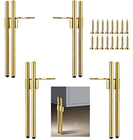 KMERCE Design Möbelfüße Metall Gold, 4pcs Schrankfüsse 18cm, Kommodenfüße, Sofa füße, Füße für möbel, Tischbeine für Couchtisch, TV-Schrank, Bettfuß, Mit Schrauben+Anti-Rutsch Stummschaltbasis
