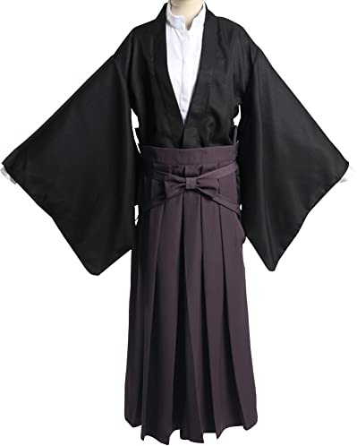 Unisex Japanese Samurai Hakama Uniform Kendo Kimono Suit Aikido Judo Cosplay Tradtional Martial Arts Costume (17# Black, M)
